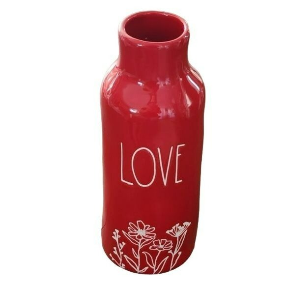 Shabby Chic Red Ceramic Flower Vase With LOVE And Flowers‎ Engraved Design - Picture 7 of 10